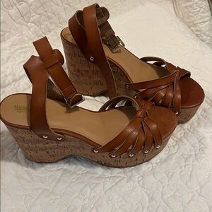 Mossimo Supply Co. Tan Wedge Sandals 9.5 never worn